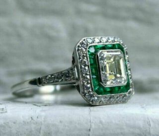 Vintage Art Deco Engagement Double Halo Ring 14K White Gold Over 2.  3 Ct Diamond 2