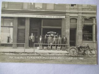 C 1912 Rppc Real Photo Postcard Mayville Mich Usps Post Office Wagner Mototcycle