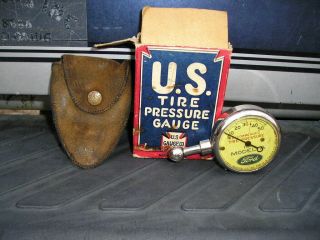 Us Vintage Model A Ford Tire Gauge Suede Pouch And Box Tool Display Parts