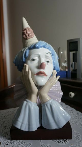 Vintage Lladro Figurine Sad Jester Clown 5129 Glaze Bust Head W/base,  Spain