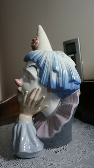 VINTAGE Lladro Figurine Sad Jester Clown 5129 Glaze Bust Head w/Base,  Spain 2