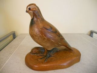 Rd Lewis 1981 Hand Carved And Signed California Quail Female Glass Eyes
