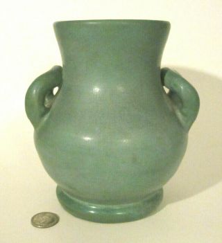 Vintage 1920s Bybee Kentucky Arts & Crafts Pottery Matte Green 6.  5 " Handled Vase