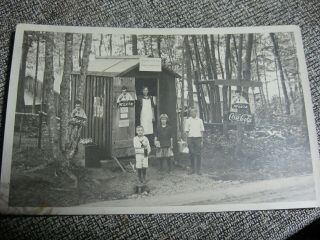 Antique Real Photo Post Card Groceries Shop Coca Cola & Moxie Advertising Maine