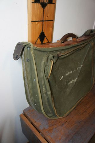 Vintage WW2 US ARMY Named SGT Filson Leather & Canvas Vtg Garment Bag Serviceman 3