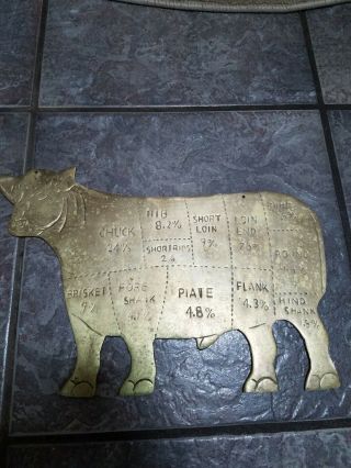 Vintage Butcher Shop Solid Brass Beef Cuts Cow 12 " X 8 " Sign/plaque