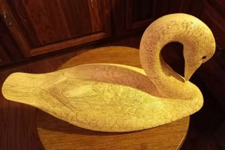 Swan Carved Wood Folk Art Signed By Artist 16 " L Wooden