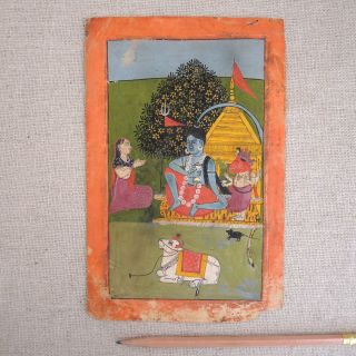 Antique Indian Miniature Painting Krishna Radha Ganesha 18th 19th C Ragamala Vtg