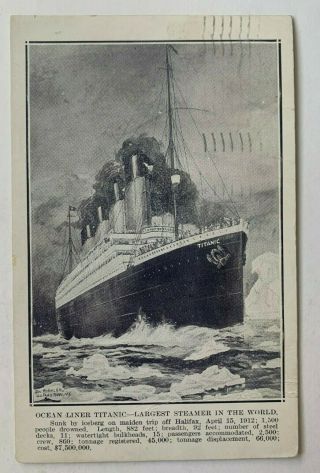 1912 Ship Postcard White Star Line Rms Titanic In Memoriam April 22nd Postmark