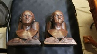 Vintage Marwal Chalkware George Washington Sculpture Bust Bookends Set Of 2