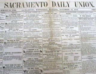 12 Rare 1872 Sacramento Daily Union Newspapers California 150 Years Old