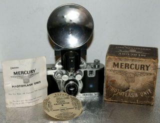 Vintage Mercury Ii Model Cx Camera With Tricor F/2.  7 35mm Lens & Flash Unit