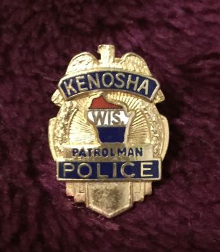 Vtg Obsolete Kenosha Wisconsin Patrolman Police Badge Lapel Hat Pin