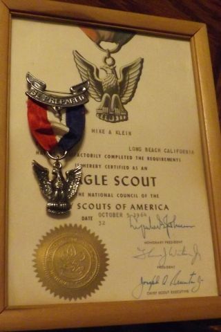 Boy Scout Eagle Medal Sterling Robbins 4 W/ Case And Wall Certificate