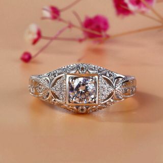 Vintage Victorian Milgrain Engagement Ring 14k White Gold Over 2.  32 Ct Diamond