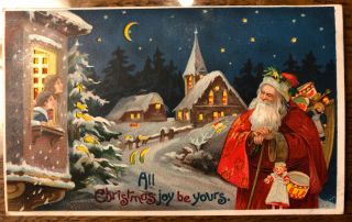 Santa Claus Hold To Light Postcard Christmas Red Cape Children Rare