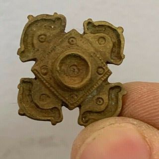 Ancient Roman Or Byzantine Bronze Cross Brooch Ornament 30mm