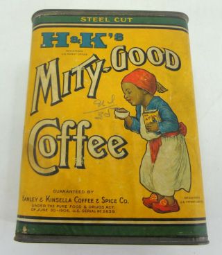 Antique Vintage H & K Coffee Tin With Paper Label,  Early 1900 