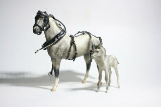 Breyer Stallion Vintage White And Dapple Gray Horse With Infant And Reigns