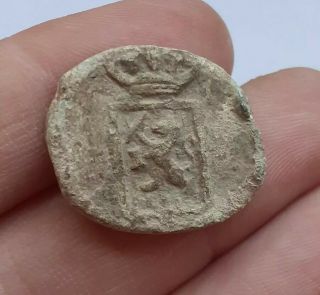 Post Medieval Lead Bag Seal Heraldic Lion & Crown Metal Detecting Find (4)