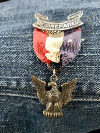 Vintage Sterling Silver Eagle Scout Be Prepared Medal,  Cond Type 3