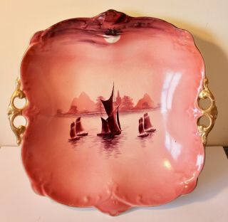 Rare 19th Century Blush Pink Serving Bowl With Japanese Style Scene Decoration