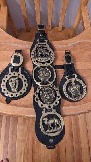 Vintage (2) Brass Horse Saddle Medallions Bridal Harness Ornaments Tally Ho Fox