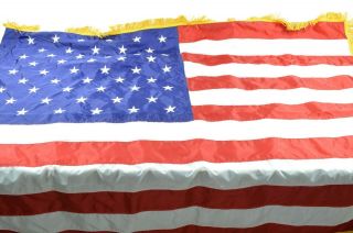 Huge Vintage 50 - Star American Legion Flag W/ Gold Fringe 70 ",  Inches Large Big
