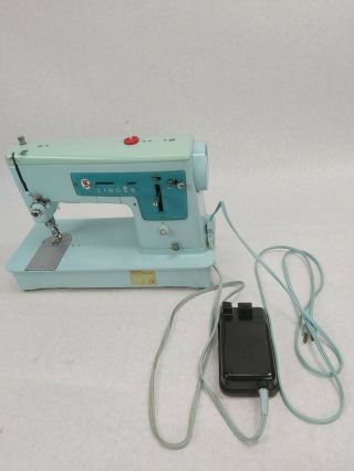 Vintage 1960s Singer Model 347 Sewing Machine Turquoise Blue No Case