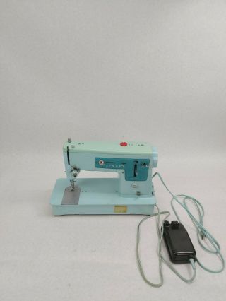 Vintage 1960s Singer Model 347 Sewing Machine Turquoise Blue No Case 2