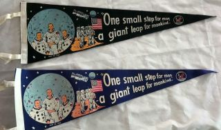 2 Vintage 1969 Apollo 11 Moon Landing “one Small Step For Man " Pennant