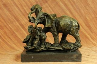 Vintage Bronze Figural Elephant Sculpture Statue On Marble Base Art Deco Barye