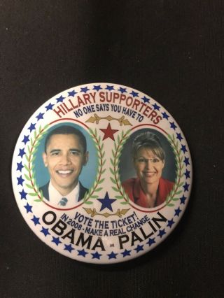 Hillary Clinton,  Barack Obama,  Sarah Palin Jugate Political Pin Button 3 " Jh422