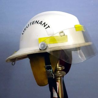 Cairns Brothers Fireman Helmet Leather Neck Guard Eye Shield White Fire Helmet