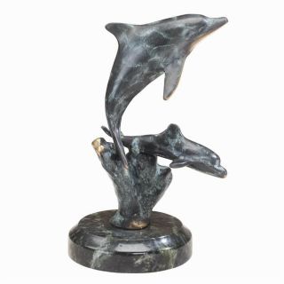 Dolphin Duo By Spi - Hand Cast Brass With Marble Base _