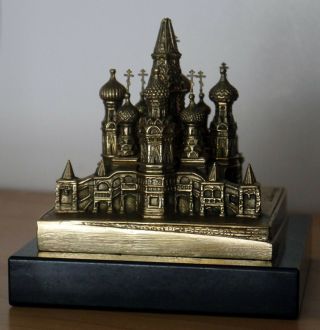 St Basils Cathedral Vintage Metal Souvenir Building Russia On Marble Base