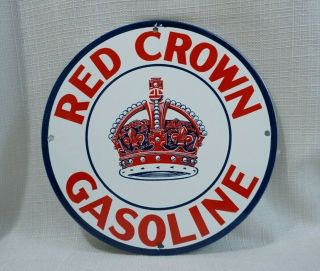 Vintage Red Crown Porcelain Sign Gas Motor Oil Metal Station Gasoline Rare Ad