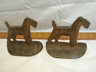 Vintage Airedale Terrier Dog Cast Iron Bookends Schnauzer Standing Puppy