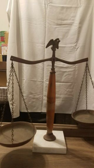 Vintage Scale Of Justice With Eagle On Top And Marble Base