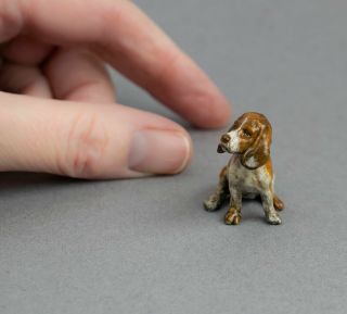 Tiny Vintage Cold Painted Bronze Metal Beagle Dog Fox/hound Miniature Puppy