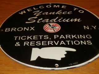 Vintage 1955 York Yankees Stadium Baseball 11 3/4 " Porcelain Metal Gas Sign