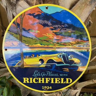 Vintage 1934 Richfield Gasoline Porcelain Metal Sign Oil Gas Station Us Auto Car
