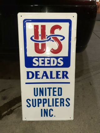 Vintage Us Seeds Dealer Sign Metal United Suppliers Inc.  Gas Oil Scioto