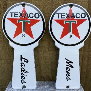 Vintage Texaco Restroom Key Plate Porcelain Metal Sign Die Cut Ladies Mens Room