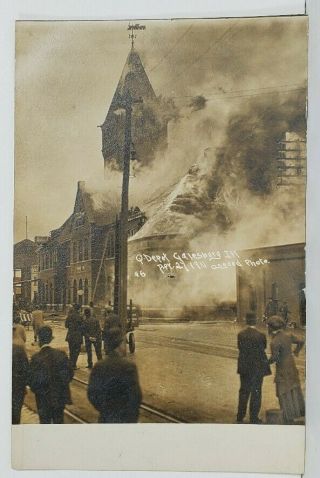 Galesburg Illinois C.  B.  & Q.  Depot 1911 On Fire Ladders People Rppc Postcard M16