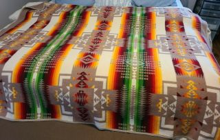 Vintage Pendleton Beaver State Wool Blanket Aztec Design 62 " X 77 " Mcm Boho