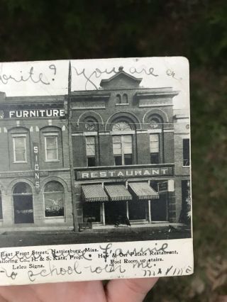 Antique EAST FRONT STREET - HATTIESBURG,  MISS Mississippi street scene postcard 2