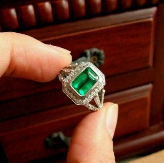 Vintage Ring 2.  95 Ct Emerald Diamond 14k White Gold Over Engagement Wedding Ring