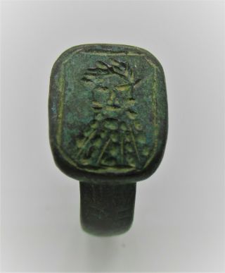 Ancient Byzantine Bronze Ring With Depiction Of Ruler