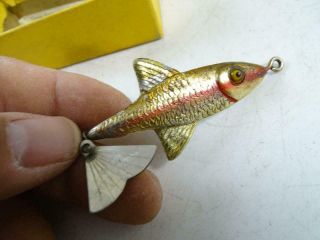 Vintage Fred Arbogast Tin Liz Akron OH Fishing Bait Lure Fish w/ Box Glass Eye 3
